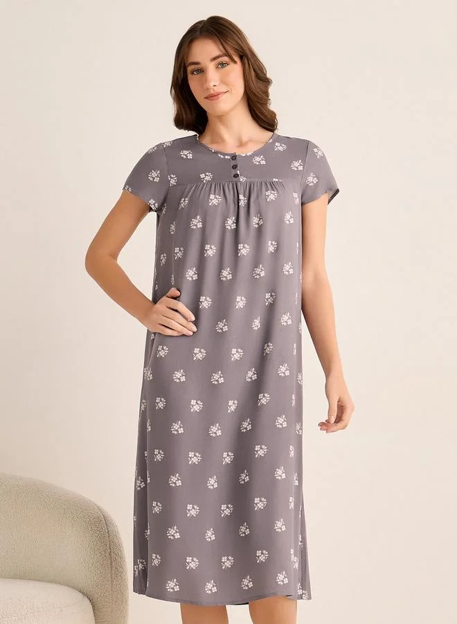 Splash FAV Midi Night Dress Short Sleeves with Floral Print Viscose